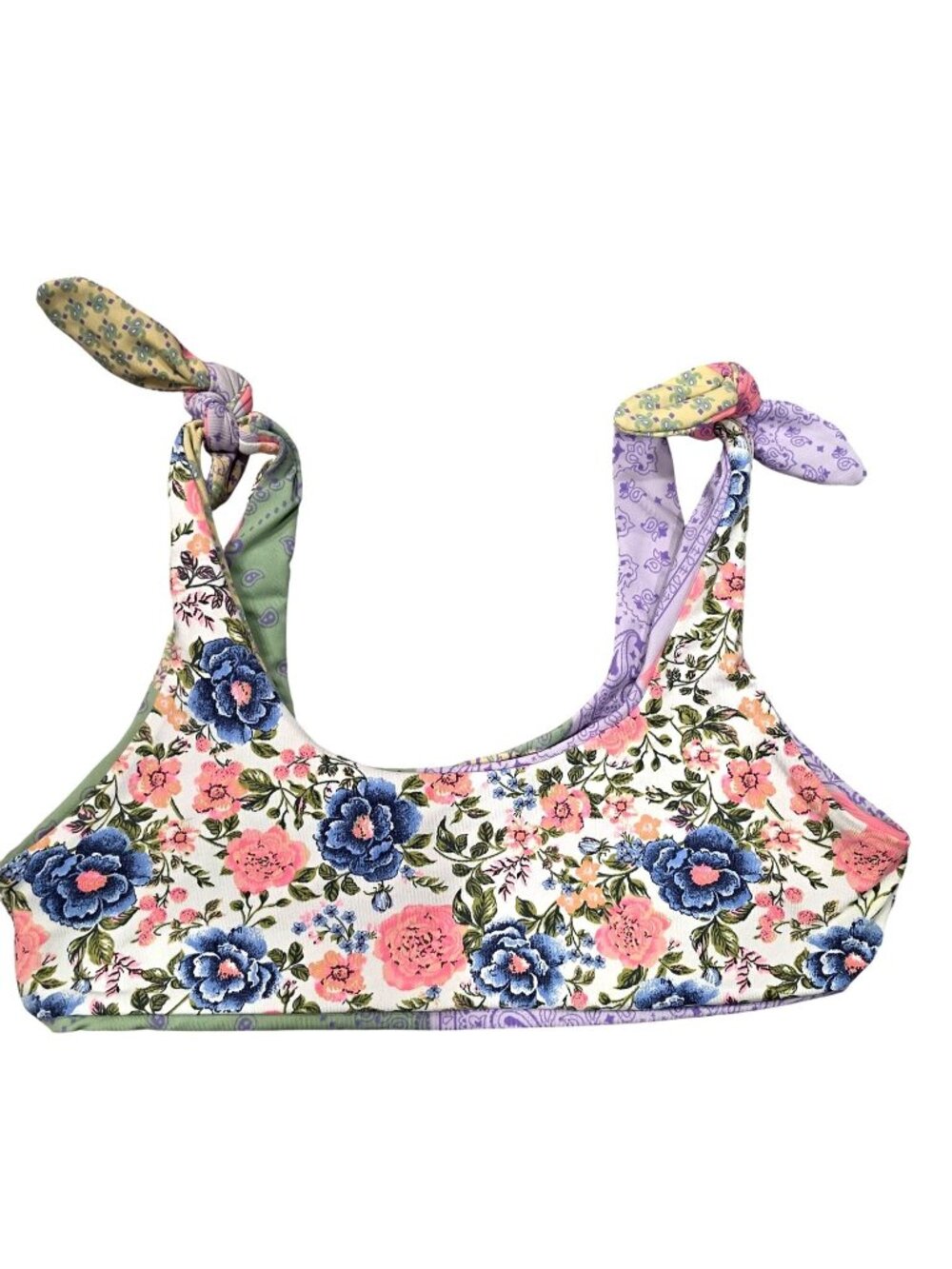 Maaji reversible Floral & Patchwork Bikini Top Adjustable Tie Straps Swimwear